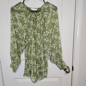 NWT LC Lauren Conrad Green Floral Long Sleeve Blouse Medium